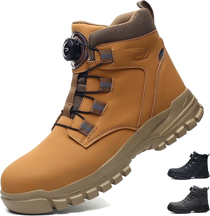 Stivali Da Lavoro Unisex con punta in Acciaio Rinforzato e Chiusura con Bottone