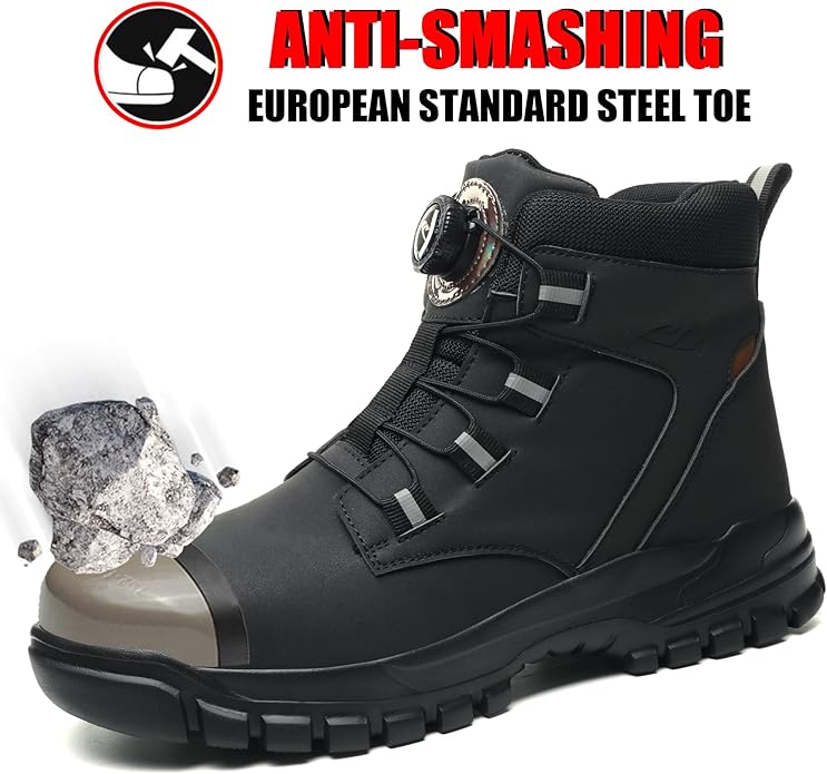 Stivali Da Lavoro Unisex con punta in Acciaio Rinforzato e Chiusura con Bottone