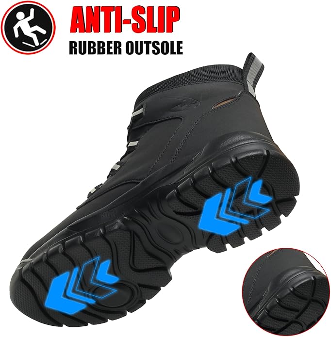 Stivali Da Lavoro Unisex con punta in Acciaio Rinforzato e Chiusura con Bottone